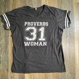 Live And Tell T-Shirt Women Large Grey Proverbs 31 Woman Graphic V-Neck Athletic